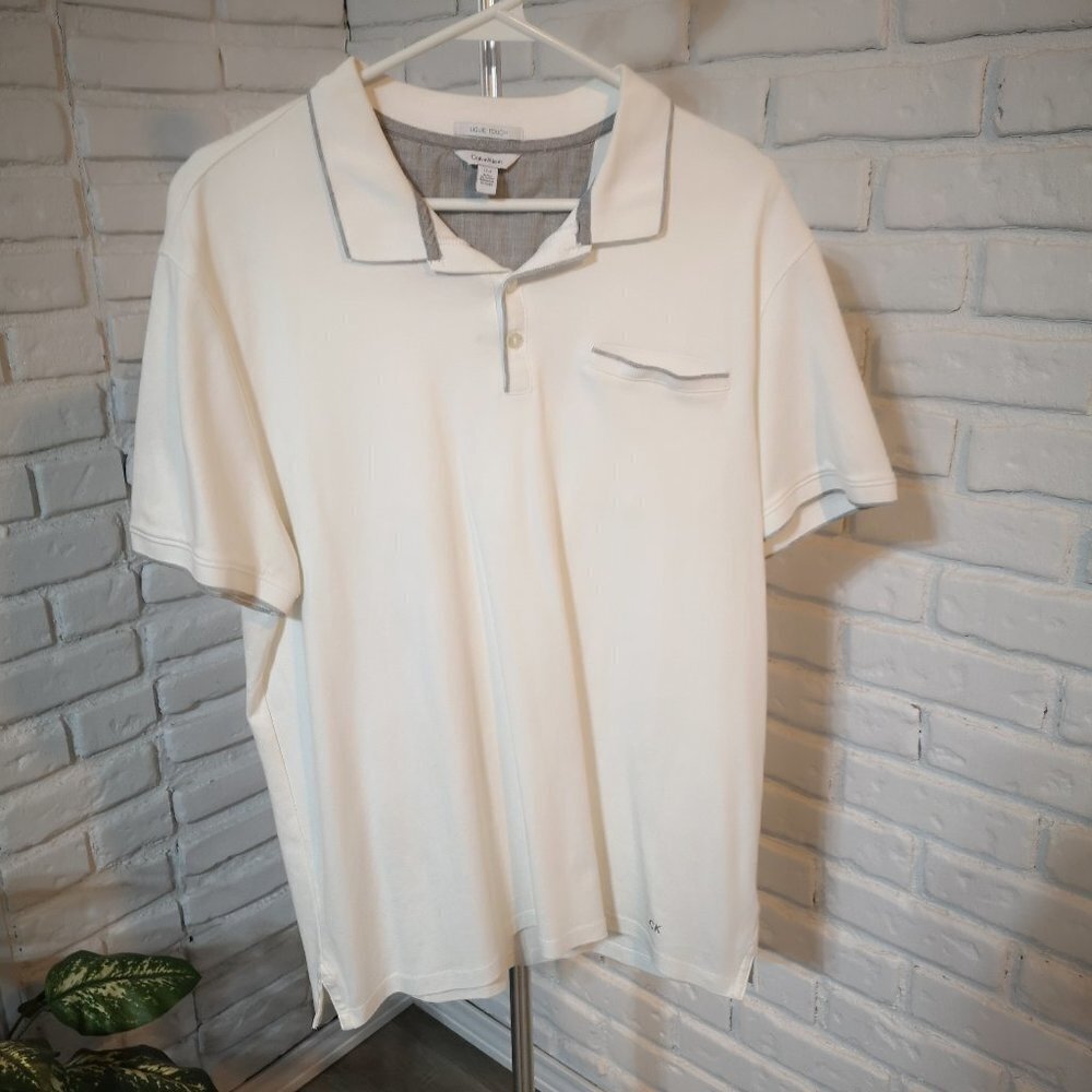 Calvin Klein Liquid Touch Men's Size Large Short Sleeve White Polo